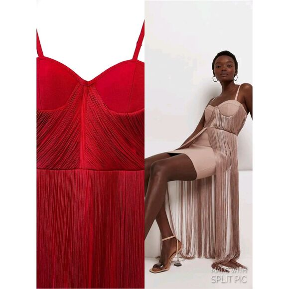 Marciano Red Fringe Corset Dress Small